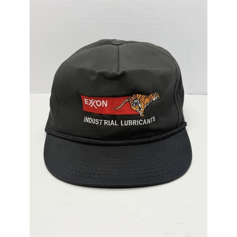 Vintage Exxon Industrial Lubricants Tiger Rope Hat USA Made Leather Strapback